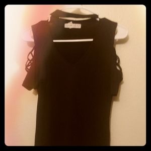 Eye Candy Black Short Cross Sleeve Choker Shirt